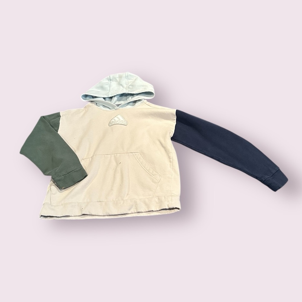 Youth Adidas Colorblock Logo Hoodie Neutral Light Blue Green Size L (14/16)